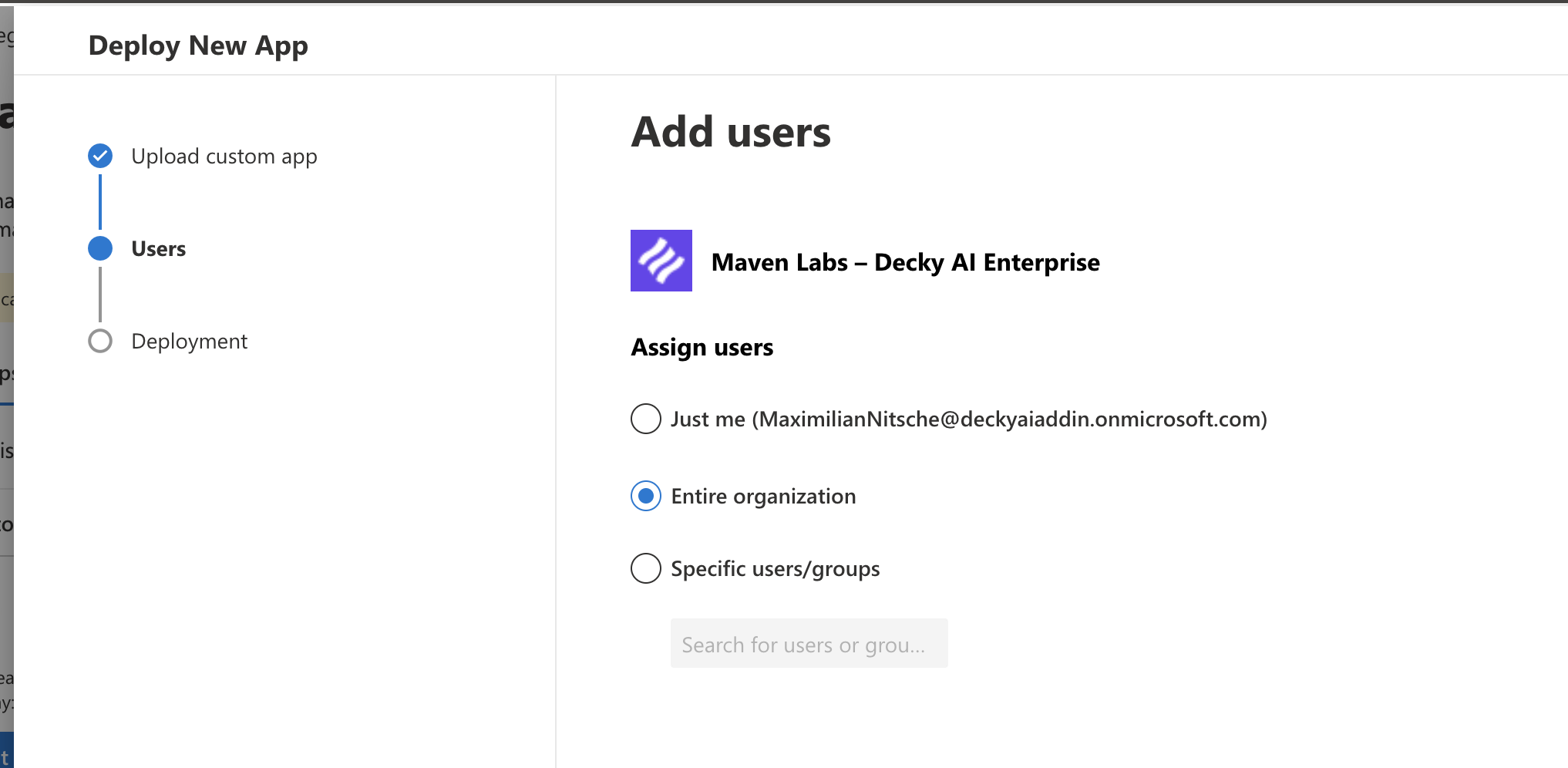 Assigning the Decky AI add-in to the entire organisation