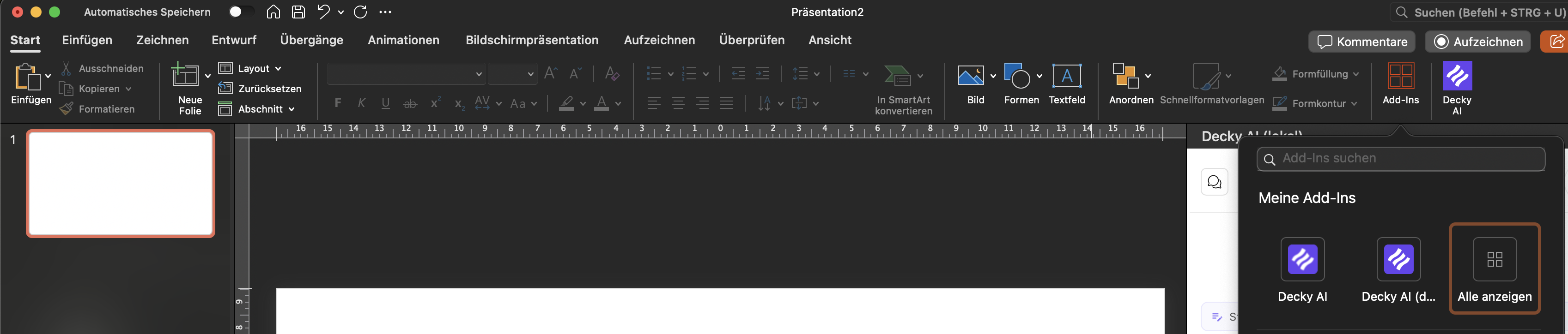 Decky AI open as a side pane in Microsoft PowerPoint